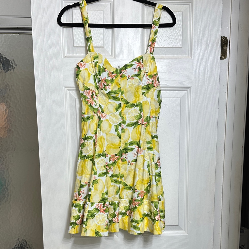 Avec Les Filles Yellow Lemon Print Mini Dress